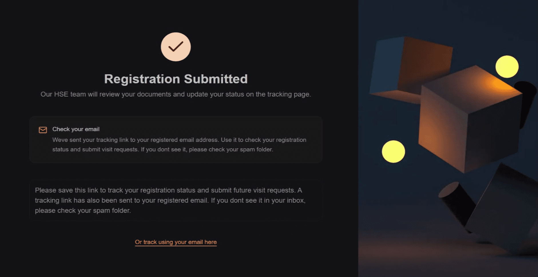 Registration submitted confirmation